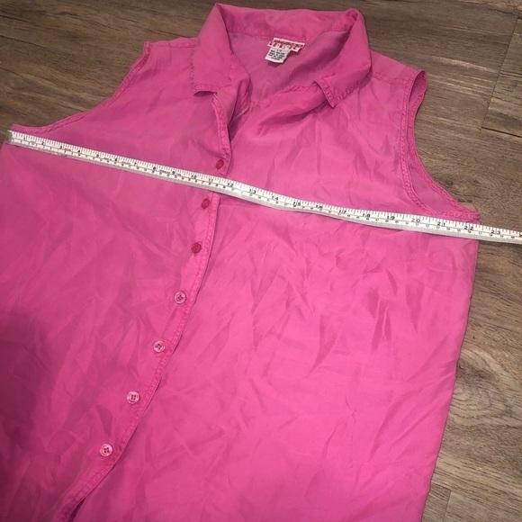 VTG H.E.R 100% Silk Button Down Sleeveless Blouse Bright Pink Sz L - Picture 4 of 5